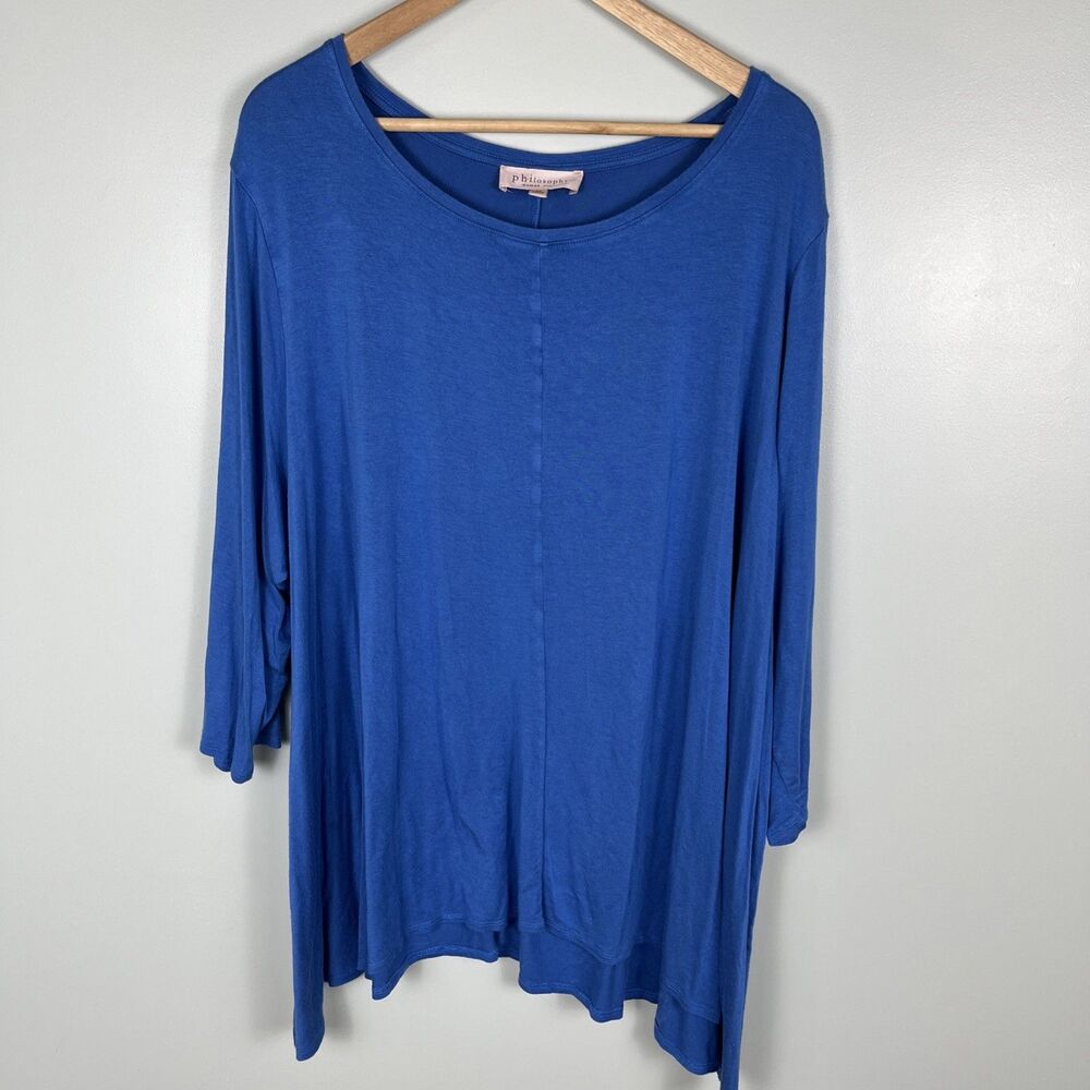 Philosophy Flared Tunic Top‎ Womens Royal Blue 3/4-Sleeve Pullover Plus Size 3XL